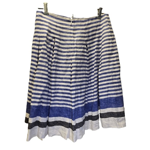 Talbots Size 4 Linen Striped A-Line Skirt Blue White Nautical 2013 Cotton Lined - Picture 2 of 5